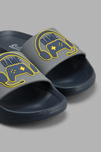 Load image into Gallery viewer, Redtag-Navy-Gamer-Print-Slide-Sliders-Senior-Boys-5 to 14 Years