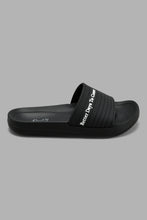 Load image into Gallery viewer, Redtag-Black-Slogan-Embossed-Slide-Sliders-Senior-Boys-5 to 14 Years