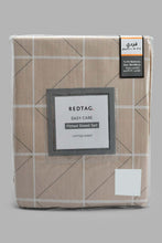 تنزيل الصورة على معرض الصور، Redtag-Beige-Check-Printed-Fitted-Sheet-(Single-Size)-Fitted-Sheets-Home-Bedroom-