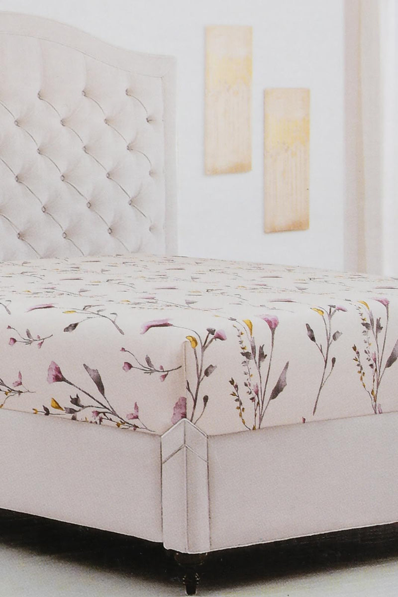 Redtag-Pink-Floral-Printed-Fitted-Sheet-(Double-Size)-Fitted-Sheets-Home-Bedroom-