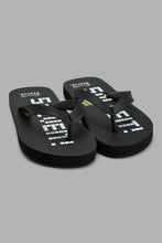 Load image into Gallery viewer, Redtag-Black-Slogan-Print-Slide-Flip-Flops-Senior-Boys-5 to 14 Years