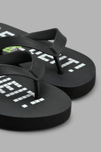 Load image into Gallery viewer, Redtag-Black-Slogan-Print-Slide-Flip-Flops-Senior-Boys-5 to 14 Years