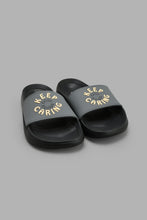 Load image into Gallery viewer, Redtag-Black-Slogan-Embossed-Slide-Sliders-Senior-Boys-5 to 14 Years