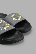 Load image into Gallery viewer, Redtag-Black-Slogan-Embossed-Slide-Sliders-Senior-Boys-5 to 14 Years