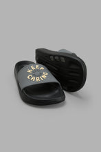 Load image into Gallery viewer, Redtag-Black-Slogan-Embossed-Slide-Sliders-Senior-Boys-5 to 14 Years