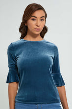 Load image into Gallery viewer, Redtag-Blue-Velour-Top-Tops-Women's-0