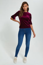 Load image into Gallery viewer, Redtag-Burgundy-Velour-Top-Tops-Women's-0