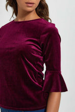 Load image into Gallery viewer, Redtag-Burgundy-Velour-Top-Tops-Women's-0