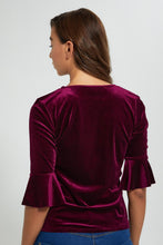 Load image into Gallery viewer, Redtag-Burgundy-Velour-Top-Tops-Women's-0