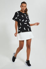 تنزيل الصورة على معرض الصور، Redtag-Black-Long-Line-Allover-Print-T-Shirt-Active-Tees-Women's-0