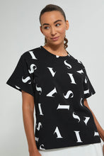 تنزيل الصورة على معرض الصور، Redtag-Black-Long-Line-Allover-Print-T-Shirt-Active-Tees-Women's-0