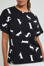 تنزيل الصورة على معرض الصور، Redtag-Black-Long-Line-Allover-Print-T-Shirt-Active-Tees-Women's-0