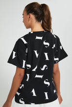تنزيل الصورة على معرض الصور، Redtag-Black-Long-Line-Allover-Print-T-Shirt-Active-Tees-Women's-0