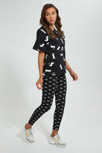 تنزيل الصورة على معرض الصور، Redtag-Black-Long-Line-Allover-Print-T-Shirt-Active-Tees-Women's-0