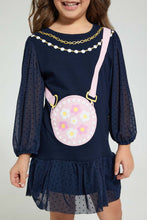 تنزيل الصورة على معرض الصور، Redtag-Navy-Dobby-Mesh-Bottom-Dress-Dresses-Girls-2 to 8 Years