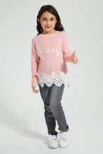 Load image into Gallery viewer, Redtag-Pink-Bottom-Hem-Lace-Pullover-Pullovers-Girls-2 to 8 Years