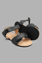 Load image into Gallery viewer, Redtag-Black-Double-Velcro-Strap-Sandal-Sandals-Infant-Boys-1 to 3 Years