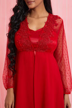 تنزيل الصورة على معرض الصور، Redtag-Red-Plain-Mesh-Chemise-And-Robe-Set-Chemises-Women's-