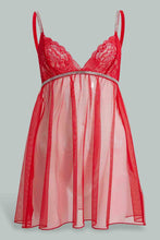 تنزيل الصورة على معرض الصور، Redtag-Red-Plain-Mesh-Babydoll-With-Lace-Babydolls-Women's-