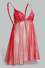 تنزيل الصورة على معرض الصور، Redtag-Red-Plain-Mesh-Babydoll-With-Lace-Babydolls-Women's-