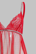 تنزيل الصورة على معرض الصور، Redtag-Red-Plain-Mesh-Babydoll-With-Lace-Babydolls-Women's-
