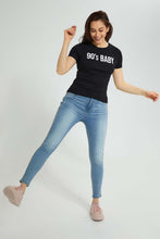 تنزيل الصورة على معرض الصور، Redtag-Black-Graphic-Print-T-Shirt-Graphic-Prints-Women's-