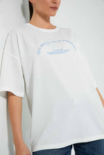 تنزيل الصورة على معرض الصور، Redtag-White-Oversized-T-Shirt-Cropped-Tops-Women's-