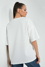 تنزيل الصورة على معرض الصور، Redtag-White-Oversized-T-Shirt-Cropped-Tops-Women's-
