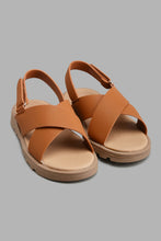 Load image into Gallery viewer, Redtag-Brown-Criss-Cross-Comfort-Sandal-Sandals-Boys-3 to 5 Years