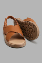 Load image into Gallery viewer, Redtag-Brown-Criss-Cross-Comfort-Sandal-Sandals-Boys-3 to 5 Years