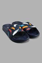 Load image into Gallery viewer, Redtag-Navy-Splash-Print-Slide-Colour:Navy,-Filter:Men's-Footwear,-Men-Flip-Flops,-New-In,-New-In-Men-FOO,-Non-Sale,-S22A,-Section:Men-Men's-