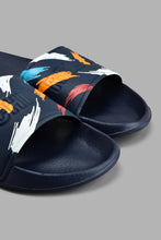 Load image into Gallery viewer, Redtag-Navy-Splash-Print-Slide-Colour:Navy,-Filter:Men's-Footwear,-Men-Flip-Flops,-New-In,-New-In-Men-FOO,-Non-Sale,-S22A,-Section:Men-Men's-