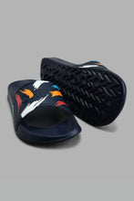 Load image into Gallery viewer, Redtag-Navy-Splash-Print-Slide-Colour:Navy,-Filter:Men's-Footwear,-Men-Flip-Flops,-New-In,-New-In-Men-FOO,-Non-Sale,-S22A,-Section:Men-Men's-
