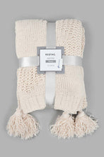 Load image into Gallery viewer, Redtag-Ivory-Knitted-Throw-With-Tassel-Throws-Home-Bedroom-