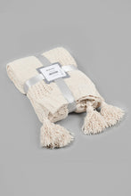 Load image into Gallery viewer, Redtag-Ivory-Knitted-Throw-With-Tassel-Throws-Home-Bedroom-