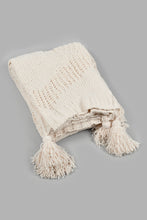 Load image into Gallery viewer, Redtag-Ivory-Knitted-Throw-With-Tassel-Throws-Home-Bedroom-