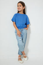 تنزيل الصورة على معرض الصور، Redtag-Blue-Elasticated-Hem-Blouse-Blouses-Girls-2 to 8 Years