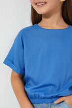 تنزيل الصورة على معرض الصور، Redtag-Blue-Elasticated-Hem-Blouse-Blouses-Girls-2 to 8 Years