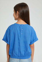 تنزيل الصورة على معرض الصور، Redtag-Blue-Elasticated-Hem-Blouse-Blouses-Girls-2 to 8 Years