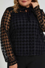 Load image into Gallery viewer, Redtag-Black-Allover-Flocked-Blouse-Colour:Black,-Filter:Plus-Size,-LDP-Blouses,-New-In,-New-In-LDP,-Non-Sale,-S22A,-Section:Women-Women's-