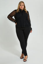 Load image into Gallery viewer, Redtag-Black-Allover-Flocked-Blouse-Colour:Black,-Filter:Plus-Size,-LDP-Blouses,-New-In,-New-In-LDP,-Non-Sale,-S22A,-Section:Women-Women's-