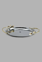 Load image into Gallery viewer, Redtag-Silver-Hammered-Oval-Tray-With-Gold-Brass-Handles-Trays-Home-Dining-