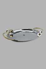 Load image into Gallery viewer, Redtag-Silver-Hammered-Oval-Tray-With-Gold-Brass-Handles-Trays-Home-Dining-