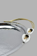 Load image into Gallery viewer, Redtag-Silver-Hammered-Oval-Tray-With-Gold-Brass-Handles-Trays-Home-Dining-