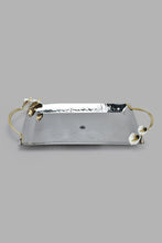 Load image into Gallery viewer, Redtag-Silver-Hammered-Rectangle-Tray-With-Gold-Brass-Handle-(Large)-Trays-Home-Dining-