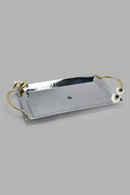 Load image into Gallery viewer, Redtag-Silver-Hammered-Rectangle-Tray-With-Gold-Brass-Handle-(Large)-Trays-Home-Dining-