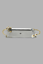 Load image into Gallery viewer, Redtag-Silver-Hammered-Rectangle-Tray-With-Gold-Brass-Handle-(Medium)-Trays-Home-Dining-
