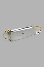 Load image into Gallery viewer, Redtag-Silver-Hammered-Rectangle-Tray-With-Gold-Brass-Handle-(Medium)-Trays-Home-Dining-