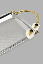 Load image into Gallery viewer, Redtag-Silver-Hammered-Rectangle-Tray-With-Gold-Brass-Handle-(Medium)-Trays-Home-Dining-