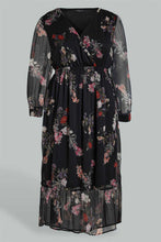 تنزيل الصورة على معرض الصور، Redtag-Black-Floral-Print-Wrap-Midi-Dresses-Women's-